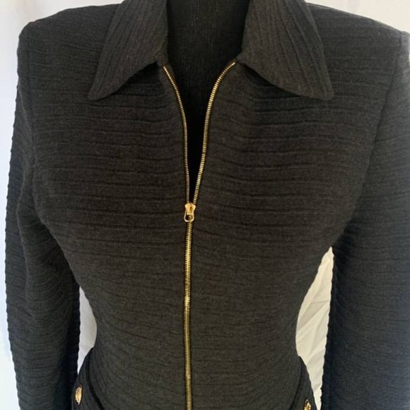 St John Collection By Marie Grey -Sweater Blazer Zip Front Grey Small 2 - Picture 3 of 10
